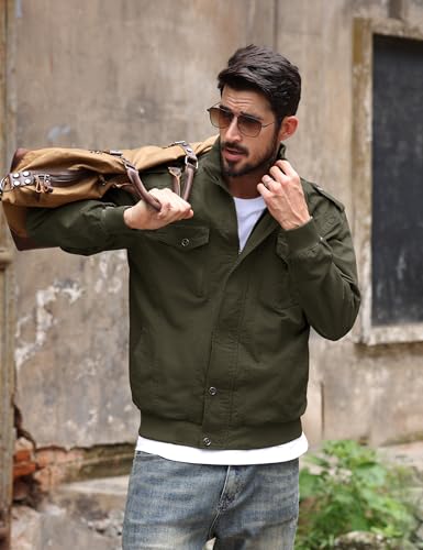 Image of TACVASEN Men's Lightweight Military Cotton Jacket Casual Windbreaker Coat | with zipper and hidden snap,stand collar,multi pockets,tactical m65 field cargo outerwear for winter & fall,utility windproof