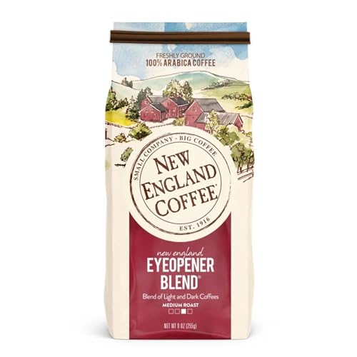 New England Coffee Eyeopener Blend Dark Roast Ground Coffee, 9oz Bag (Pack of 1)