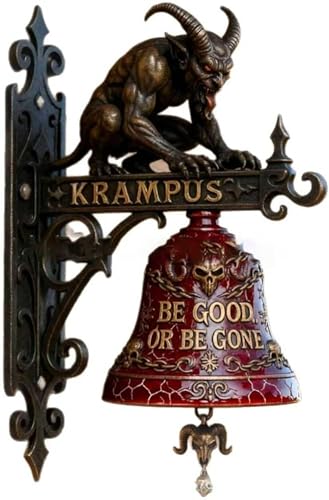 Krampus Hanging Ornament Wall Mounted Decorative Bell Vintage Farmhouse Welcome Sign for Front Door Porch Home Decor Halloween Christmas Gothic Accent (1)