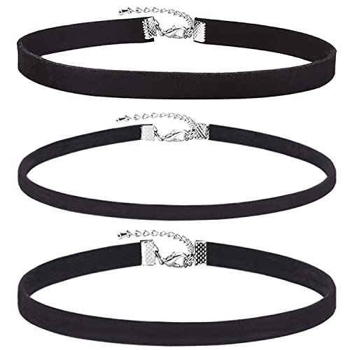 LENTQIUTT- Set mit 3 Samt-Choker-Halsketten, Damen-Choker-Halskette mit schwarzem Band, Stretch-Kragen, Tattoo-Kette, Choker für Teenager, Mädchen, Frauen, Samt, Schwarz