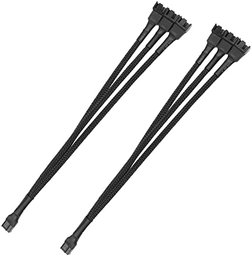 novonest PWM Fan Splitter, 1 to 3 Cable Sleeved Braided Y Splitter,Fan Extension Cable with 4-pin Adapter, Suitable for All 3-pin and 4-pin Pc Fans,FH3-2