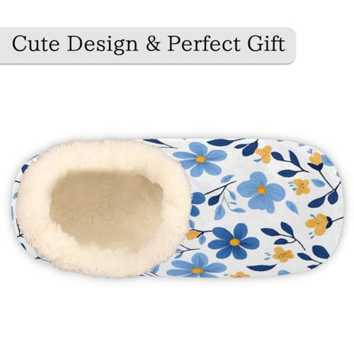Blue Flowers Printed Slippers for Women Slipper Socks Soft Fuzzy House Slippers Shoes for Indoor Bedroom, Winter Cozy Christmas Gifts3