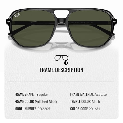 Image of Ray-Ban RB2205 BILL ONE Square-Round Shaped Sunglasses for Men & Women with Official RAYBAN Eyewear Kit