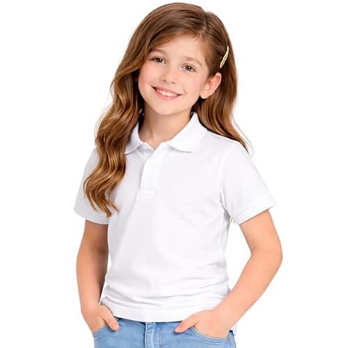 Image of Kids Girls Polo T-Shirt | Half Sleeves | 100% Organic Cotton Rich Bio-Wash Fabric | Ultra Soft & Breathable | Regular Fit | Plain Solid Color Casual Wear & School Uniform