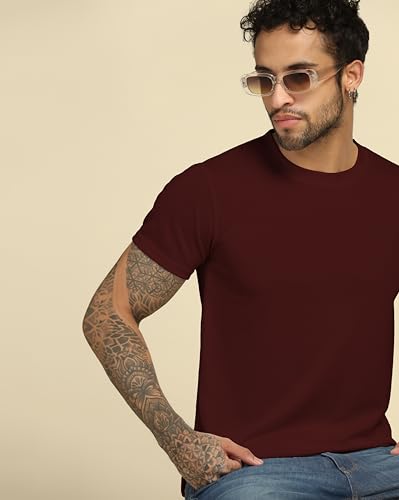 Image of VastraVibes Cotton Regular Fit T-Shirt Round Neck Casual Mens Plain Tshirt