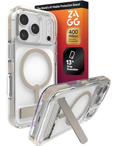 Image of ZAGG Santa Cruz Snap Case with Kickstand for iPhone 17 Pro - Titanium, Drop Protection (13ft /4m), MagSafe Charging Compatible, ClearGuard Anti-Yellowing Technology, Scratch Resistant Phone Case