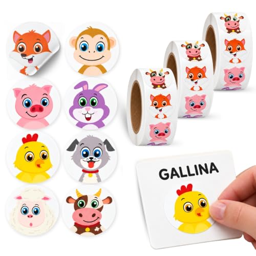 Rollo Pegatinas animales Granja para niños, animal stickers, 3 Unidades