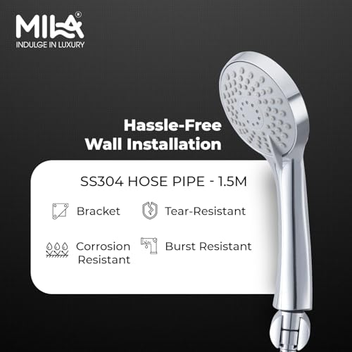 Image of Mila Glide 2-Function Hand Shower | Massage, Massage + Spray /Rain Modes | Chrome Finish |Modern Design | Includes Hose (1.5m), Bracket & Installation Kit (Φ95mm)