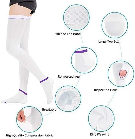 Image of | Compression Stockings, 15-21mmHg support , Thigh High and Knee High for Women & Men, Open Toe, White