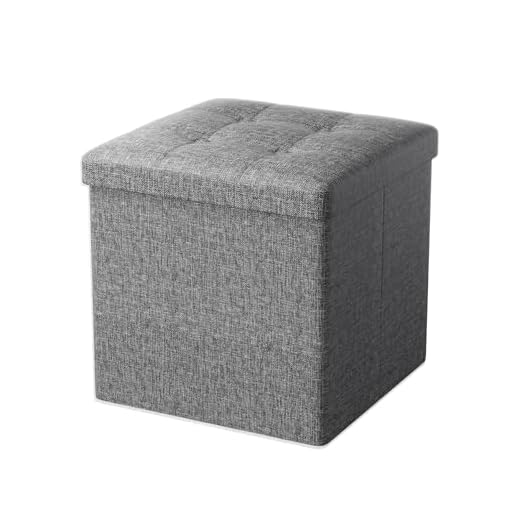 Oak&Tea Pouf Coffre de Rangement Tabouret de Rangement Pliant Repose-Pieds Pouf de Pliable Cube avec Couvercle Amovible pour Salon Chambre Gris 30x30x30cm