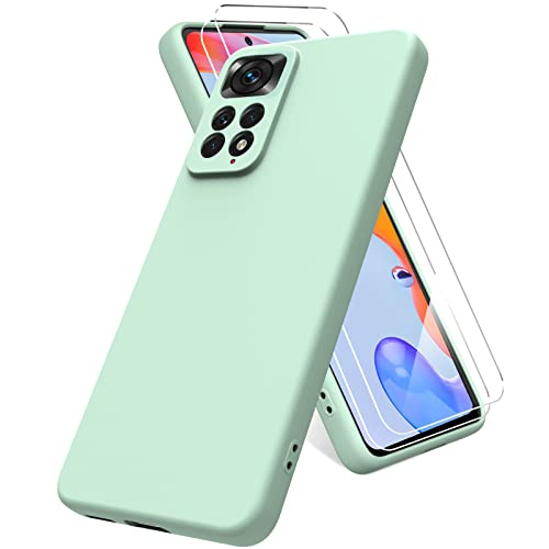 Vansdon Funda Compatible con Xiaomi Redmi Note 11 Pro/Note 11 Pro 5G, 2 Unidades Protector Pantalla Cristal Templado, Silicona Líquida Gel Ultra Suave Funda- Menta Cover