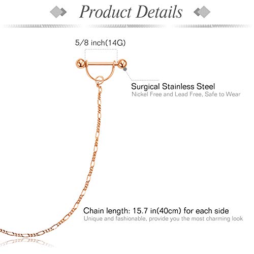 JFORYOU Nipple Ring with Choker Necklaces Stainless Steel Nipple Rings Chain Heart Cat Head Punk Chokers for Women Nipple Barbell Piercing Jewelry3