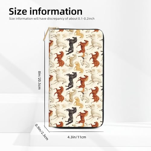 Leather Thin Slim Wallets for Women & Men - Running Horse Cool Print Card Wallet Holder with Zipper2