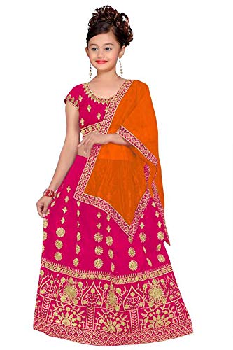 Bivkchop Girls Tafetta satin Semi-stitched Lehenga Choli and Dupatta set 3-16 Year