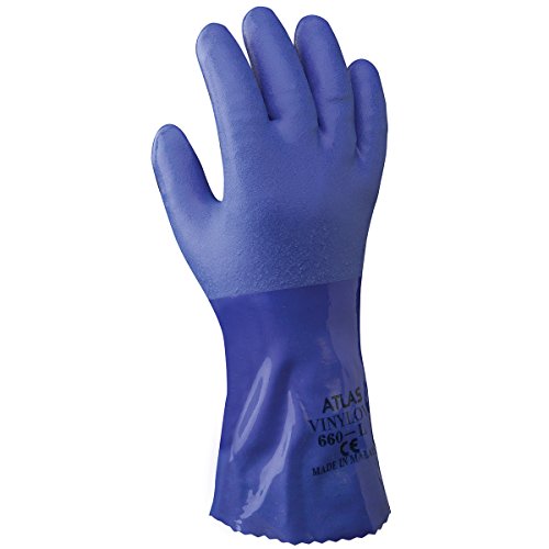 SHOWA Atlas 660XL-10 Triple-Dipped PVC Coated Glove with Cotton Liner, X-Large (Pack of 12 Pairs),Blue