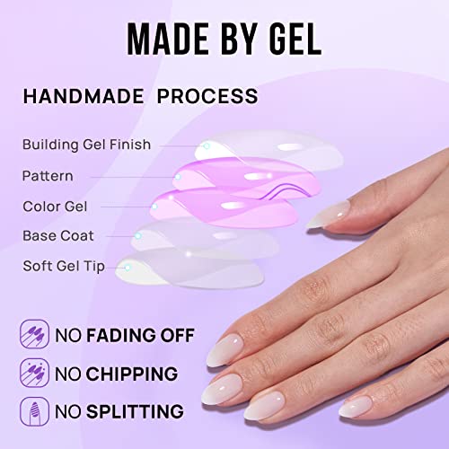 White Press On Nails Short - BTArtbox Supremely Fit & Natural Soft Gel Press on Nails Almond, White Glue on Nails with Nail Glue, Reusable Stick on Nails in 16 Sizes - 32 Fake Nails Kit, Cream Puff