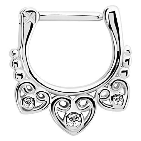 Septum Clicker Nose Piercing from 316l Steel with Three Hearts 1,2 x 6 MM Cover