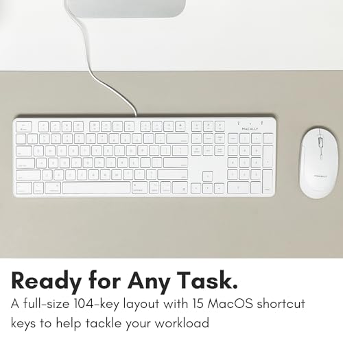 Macally Slim USB Wired Keyboard for Mac and Windows PC - Full Size 104 Key Layout & 16 Shortcut Keys - Scissor Keycaps for Smooth Typing - Mac Wired Keyboard with Numeric Keypad