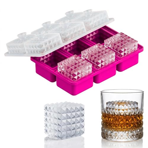 Image of Premium Large 3D Crystal Square Ice Cube Tray, Silicone Molds for Chilling Drinks, Chocolates, Juice, Jelly and Many More (Magenta)