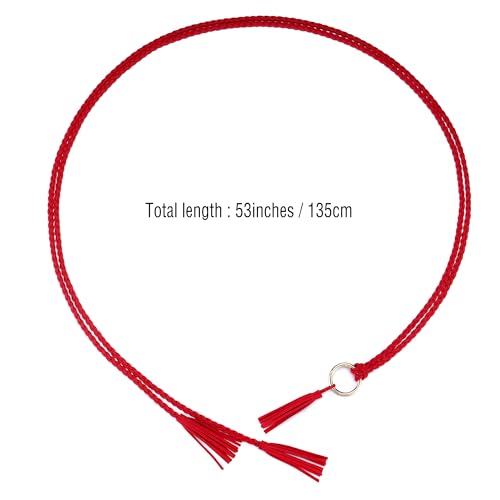 Ayliss Women's Tassel Braided Waist Belt Tie Skinny Woven Belt for Dress Waist Belt Rope Chain with Woven Wooden Beads2