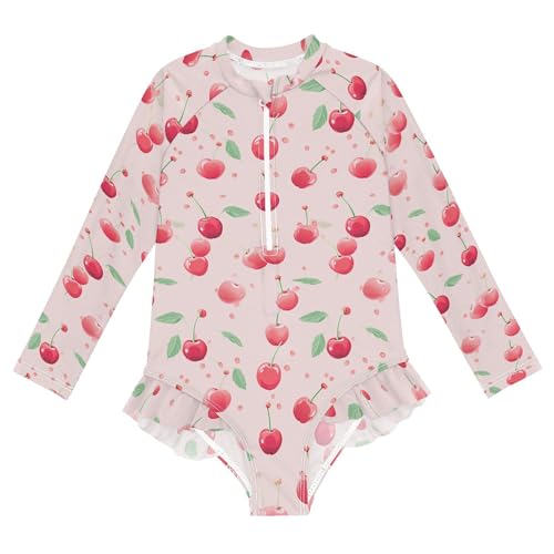 Cherry Fruit Girls Long Sleeve Rashguard Swimsuit UV Protection One-Piece Swimwear Bathing Suit B0402690