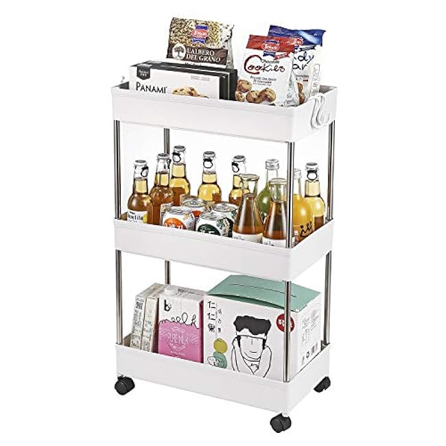 Rolling Storage Cart,3/4 Tier Laundry Room Organization with Wheels,Mobile Shelving Unit Bathroom Organizer Utility Cart Kitchen Cart for Kitchen,Laundry,Narrow Places (3 Tier)-ZNdJN3DX