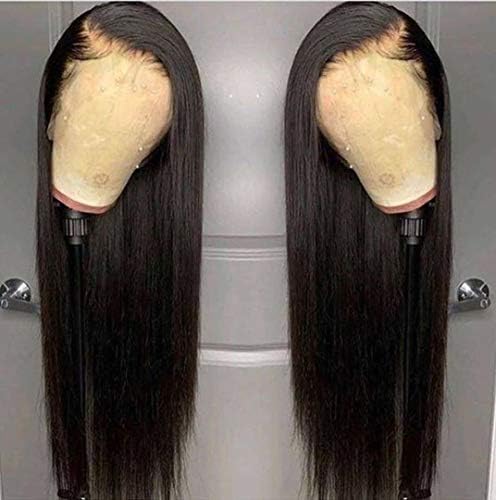 ANDRIA Hair Lace Front Wigs Straight Hair Glueless Lace Wigs Synthetic Long Silk Straight Natural Wig Heat Resistant Fiber Natural Black Hair Wig With Baby Hair For Black Women 24 Inch
