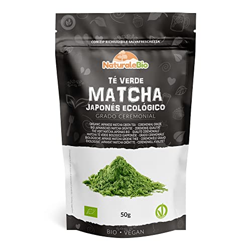 Té Matcha Orgánico Ceremonial en Polvo 50g. Té Verde Matcha Biológico Japonés de 1 Grado. Matcha Bio Grado Ceremonia. Té Ecológico Producido en Japón, Uji, Kyoto. Para Beber, en la Cocina y con latte