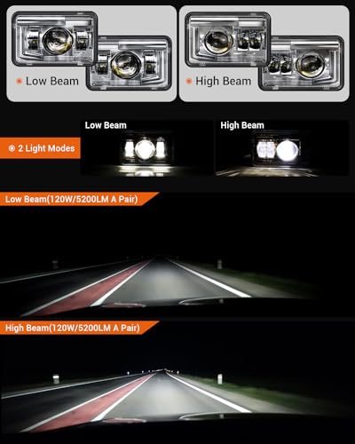 Image of BICYACO 4 PCS DOT 4x6 Inch LED Headlights Rectangular Replacement H4651 H4652 H4656 H4666 H6545 Compatible with Peterbilt Kenworth Freightinger Ford Probe Oldsmobile Cutlass