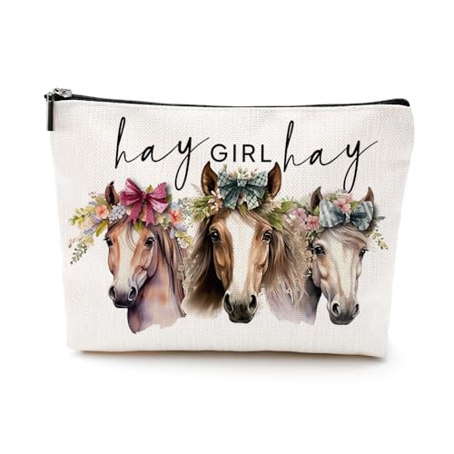 Cute Western Horse Makeup Bag Horse Gifts for Girls Women Horse Print Stuff Merch for Horse Lovers Funny Christmas Birthday Gifts for Teens Best Friend BFF Coworker Sister Hay Girl Cosmeticcase