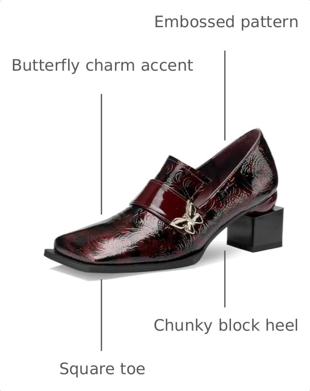 Image of Loafers for Women Patent Leather Buckle Square Toe Chunky Block Dress Slip On Wide Casual Comfortable Dressy High Heels Ladies Comfort Moccasins Elegantes 2 Inch Shoes