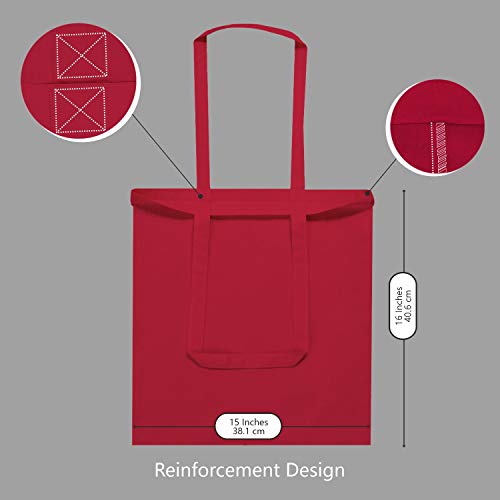 Topdesign 12-Pack Economical 16"X15" Red Cotton Tote Bag, Lightweight Medium Reusable Grocery Shopping Cloth Bags, Suitable For Diy, Advertising, Promotion, Gift, Activity #TOP4