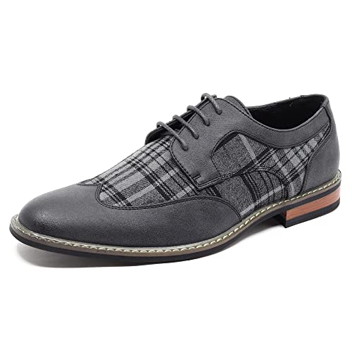 Metrocharm MET525-1 Men's Plaid Lace Up Wing Tip Classic Oxford Dress Shoes