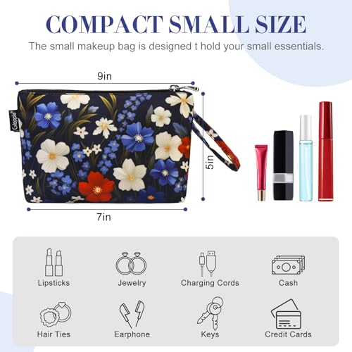 Image of Gloppie Makeup Bag Small Cosmetic Bag for Purse Make up Pouch for Women | Compact Travel Size, 4 Inner Storage Pockets, Multi-Use Pouch for Cosmetics & Jewelry,Teacher Appreciation Gifts