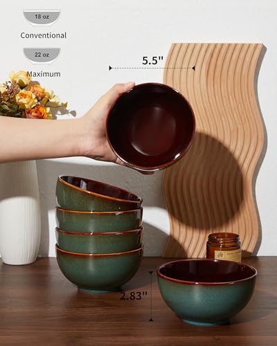 Image of Pokini 5.5inch Stoneware Cereal Bowls Set of 6, 22 Oz Soup Bowls Set
