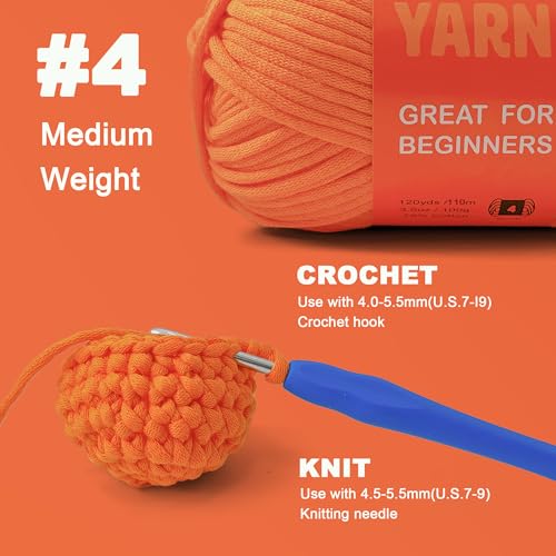 Image of 3.5Oz /120yds Orange Beginner Easy Yarn for Crocheting and Knitting;Worsted-Weight Medium #4;Cotton Blend Yarn for Beginners Amigurumi DIY(Orange,1 Skein)