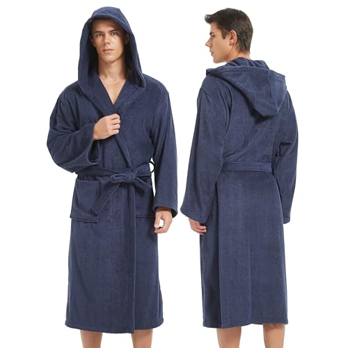 Mens Robe with Hood-Classic Terry Cloth Bathrobe for Men,Soft Knee Length Bathrobes - Main Image