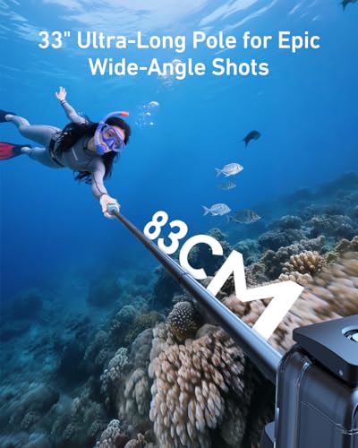 Image of Underwater Bluetooth Selfie Stick for GoPro Hero 13 12 11 10 9 8, 33inch Waterproof Extendable Pole with Remote, 21 Hours Shooting for Diving Surfing Snorkeling, Perfect for Stunning Underwater Shots