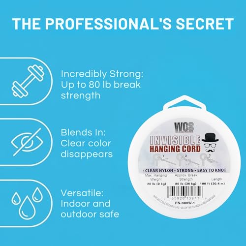 Image of WCS Invisible Hanging Wire Clear Cord Nylon String, 100ft - 10 lb / 4.5 kg