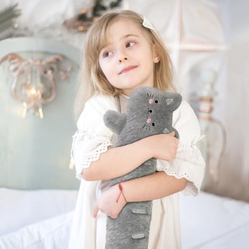 Wärmflasche Lang Kuschelig, Wärmflasche Tier Mit Bezug, 2L Schlauchwärmflasche, Nackenwärmflasche, Wärmeflasche Schlauch Für Rücken Schulter Unterleib, Hot Water Bottle Für Kinder Erwachsene (Ketze)