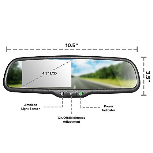 Image of Master Tailgaters 10.5 inch OEM Rear View Mirror with 4.3 inch LCD Screen and 170 Backup Camera | Rearview Universal Fit | Auto Adjusting Brightness LCD | Anti Glare | Full Original Mirror Replacement