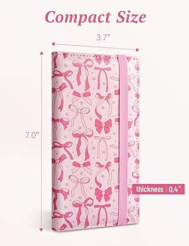Image of Yarnic Checkbook Cover for Personal Checkbook Holder with Pen Holder & Built-in Clear Plastic Divider for Duplicate Checks (Pink Bow)