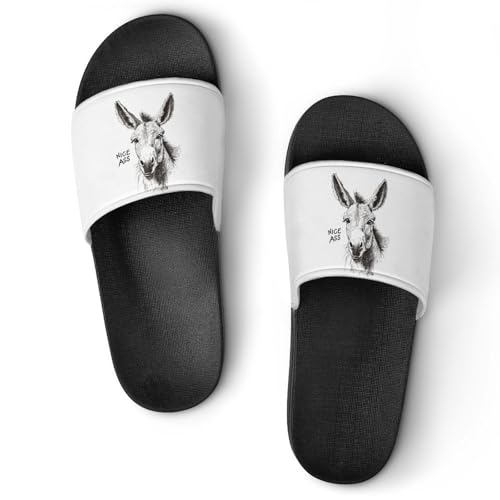 Nice Ass Funny Donkey House Slippers for Women Men Lightweight Open-toe Slide Shoes for Bathroom Swimming Beach