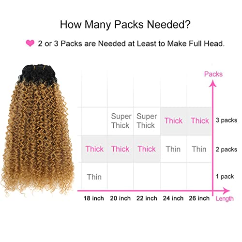 BHF 26 inch Kinky Curly Clip In Hair Extension, Double Weft Full Head Japanese Heat Resistance Fiber 140g Synthetic Hair Extensions For Women 7pieces (#t1b/27)