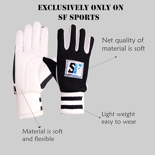 Image of Cricket Wicket Keeping Gloves Black Cotton Padded Inner RECOMMANDED for Tennis Ball (Black Inner)