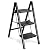 Double Elite Step Ladder 3 Step Folding, Sturdy 330 Lbs Small Step Stool for Adults, Safer Full Steel Multi-use Kitchen Ladder for Home, Closet Step Stool Ladder with Anti-Slip Wide Pedals, Black