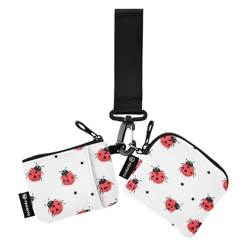 Red Lady Bug Distinctive Insect Ladybugs White Women's Wallets Card Cases Large Capacity Zipper Cash Coin Purse with Zipper Pocket for Men Women 2 Packs