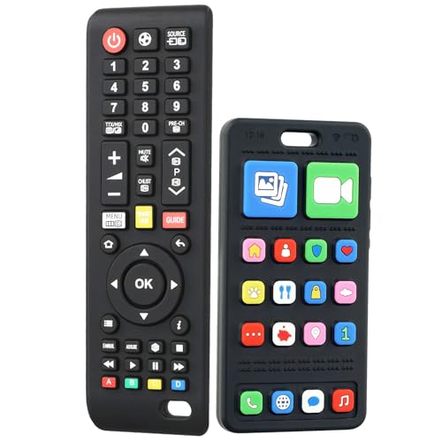 Image of Baby Teether Toy Play Phone and TV Remote Control Shape Teething Toys for Babies 3-24 Months, Chew Toys for Infants Teething Relief, Freezer BPA Free