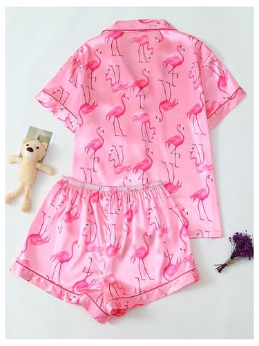 Image of SHENHE Women's 2 Piece Satin Pajama Set Leopard Short Sleeve Button Down Pj Shorts Set