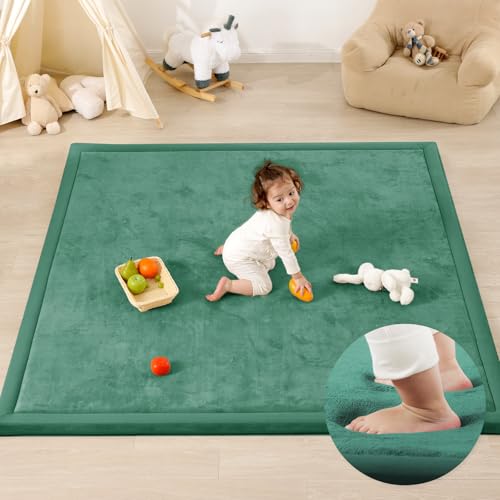 Image of 1.3 inch Thick Baby Play Mat for Floor, 79x79 Large Foam Tummy Time Mat, Padded Support Soft Plush Nursery Rug for Infant Kids Toddler Crawling Kick Activity (Emerald)